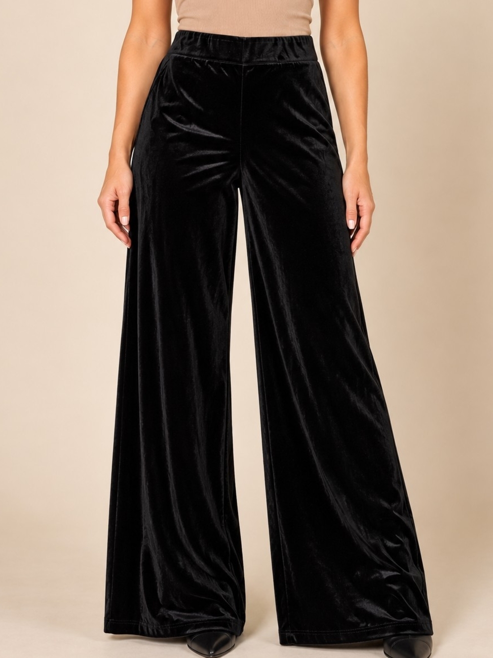Max Studio London Black Velvet Wide Leg Pants High Rise Pull On Dressy NWT